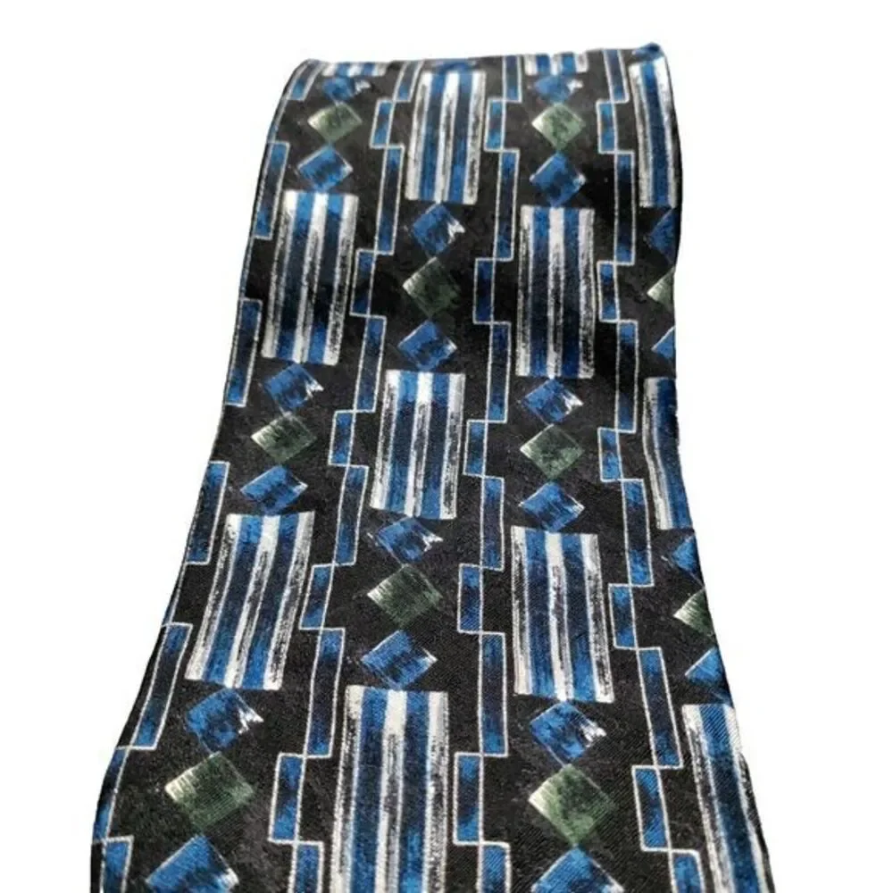 PETER‎ THOMAS Men Necktie100% Silk USA Designer Geometric Black/Blue Suit Tie